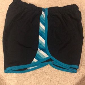 Black and blue workout shorts